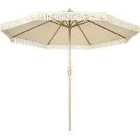Sombrilla de Jardín Ø265x244 cm con Manivela Manual Ángulo Ajustable y Flecos de Estilo Boho para Terraza Piscina Crema