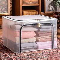 Boîte de rangement transparente, grande taille, boîte de rangement pliable pour vêtements et pantalons, organisateur de vêtements en maille imperméable en nylon, 66L (504033) avec cadre en acier.
