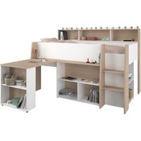 Letto combinato 90 x 200 cm con scrivania e scomparti Bianco e Naturale - APOLINO