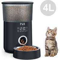 4L Distributeur de Nourriture Automatique pour Chat et Chien Distributeur de Croquette Gamelle 5 Repas par Jour Avec écran Tactile, Noir