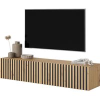 Selsey Telire - Mueble de TV colgante - roble artesano con frente de listones e inserciones negras - 140 cm