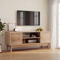 Meuble TV 110x40x48cm design Mid-Century Moderne avec portes grillagées et rangement en MDF couleur Chêne