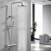 Columna de Ducha Termostática OHPA - Conjunto Termostático, Sistema Antiburnos, Columna de Ducha Ajustable en Altura, Cromado, Ducha de Cabeza Redonda