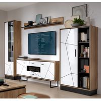 TV Wohnwand Set Wohnzimmer BRISTOL-129 in Catania Eiche Nb. mit schwarz und weiß Hochglanz, B/H/T: ca. 339,5/208,5/40 cm