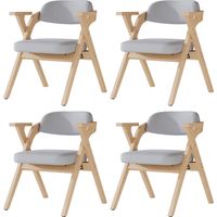 Set di 4 sedie da pranzo/cucina con braccioli, 45x45x76 cm, struttura in legno massello, pieghevoli e impilabili, colore grigio lino