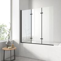 EMKE Parete Vasca, pieghevole, 3 Ante Girevole, vetro di sicurezza da 6 mm, nanorivestito, facile da pulire - 130 x 140 cm Nero opaco