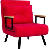 4 in 1 Poltrona Letto Singolo, Poltrona Pieghevole con Schienale Regolabile in 5 Posizioni, Divano Letto con Cuscino, Seduta Imbottita, in Velluto per Casa e Ufficio, 63x73x81 cm, Rosso