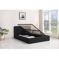 Ottoman Bed Gas Lift Storage Leather Black 4ft6 Double with 1 Mattress Pine Wood Pine Wood Bedroom