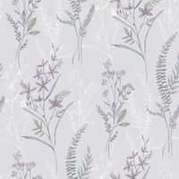 Botanical Floral Mauve Grey Wallpaper Meadow Design Nature Pattern