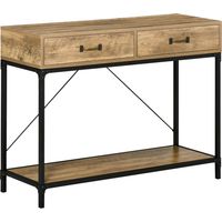 Tavolo Consolle da Ingresso Vintage in Metallo e , Tavolino da Salotto e Soggiorno con 2 Cassetti e Mensola, 100x35x76.5 cm, Marrone