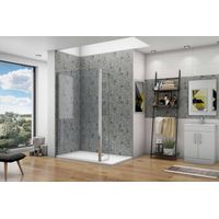 Paroi de douche fixe à l'italienne avec retour pivotant - 160+30cm H.200cm - Chromé - Barre extensible 73-120cm incluse - Verre trempé clair Ep.8mm