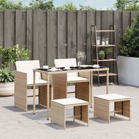 vidaXL 5 Piece Garden Dining Set with Cushions Beige Poly Rattan