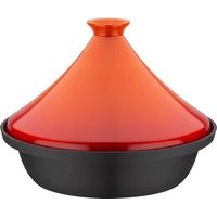 Tajín de hierro fundido macizo - GSW - 30 x 22 cm - Tapa de cerámica - Inducción - Naranja