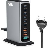 Chargeur USB-C 720 W, Station de Charge Rapide 8 en 1 GaN pour Ordinateurs Portables, Compatible PD140 W, 100 W/QC20 W (6C + 2A), avec MacBook Pro/Air, iPad, iPh0ne, HP, Galaxy S25, etc.