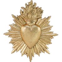 Coeur ex-voto doré 17.3cm x 15.4cm – Décoration murale romantique en polyrésine – Système d'accroche métal – Opjet