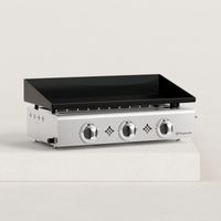 Plancha à gaz 3 brûleurs inox – Plaque émaillée 68 x 35 cm – Puissance 7,5 kW jusqu'à 350°C – Piezo mécanique intégré