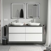 BERNSTEIN - Mueble lavabo suspendido MDF blanco mate, encimera de lavabo antracita mate, tirador cromado 140x46x62cm - LAVOA blanco mate, cromo, antracita mate