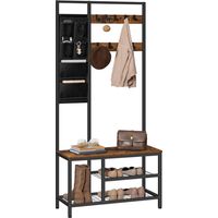 Garderobenständer, Garderobe, Kleiderständer mit 6 staschen und 9 Haken, Schuhregal mit Sitzfläche, Sitzbank, Viel Stauraum, für Flur, Wohnzimmer, HOOBRO EBF24MT01