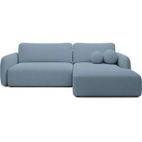 GIGI - Canapé d'angle convertible tissu bouclette 4 places Bleu Droit