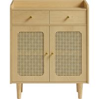 Buffet Cannage, avec Portes et Tiroirs en Rotin, Style Bohème, pour Salle à Manger, Salon, Beige