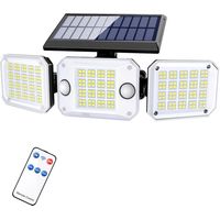 Lampe solaire avec détecteur de mouvement extérieur et télécommande, 4 modes, grand angle 270°, 6 000 mAh, 1 200 lm