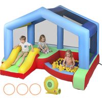 Castillo Hinchable para Niños con Soplador Tobogán Cama Elástica Piscina de Pelotas Juego de Aros Toldo