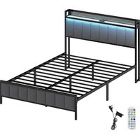 Levede Bed Frame Metal King Size LED Light Upholstered Soft Headboard USB Charge