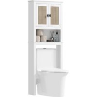 Meuble sur WC 2 portes façade compartiment assise réglable 60x19.5x160 cm Blanco