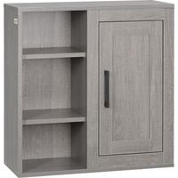Pensile Bagno con 3 Ripiani Aperti e Armadietto in Legno Truciolare, 48x20x50cm, Grigio