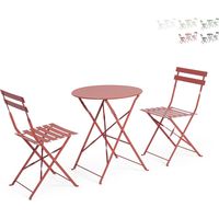 Ensemble table de jardin ronde avec 2 chaises pliantes Bistrot YES - Rouge