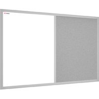 Tableau Combi 2 en 1, Blanc Magnétique Effaçable à Sec et en Liège Gris avec Cadre en Bois Gris 60x4