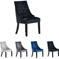 Sedia da pranzo singola Windsor in velluto con gambe in legno - Sedia da pranzo con schienale ad anello - Sedia imbottita - Sedia da pranzo moderna - Cucina, soggiorno - Nero