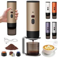 Machine a Cafe Portable avec Support, Nouveau Cafetière Portable 3 en 1,Affichage Intelligent Machine a Cafe,Rechargeable Cafetiere Electrique Compatible avec Cup et Café Moulu (Marron-1)