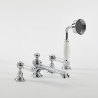Mélangeur Bain Douche Rétro 4 Trous - Chromé & Blanc - Commandes Leviers - Elizabeth