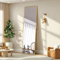 Miroir doré 140x40 cm,Miroir pleine longueur a poser sur pied ou mural, Cadre en Aluminium,pour Salle de Bain, Chambre, Entrée