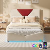 Doppelbett 140x200 cm, zweifarbiges Dreieck-Design in Bordeaux, anpassbare LED-Beleuchtung, Samtstoff, moderner und schlichter Stil, Bett 140x200 mit Stauraum - Beige