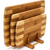 Relaxdays – Set de 3 planches à découper en bambou naturel – Support inclus – Résistantes à l'eau – Dimensions variées pour cuisine