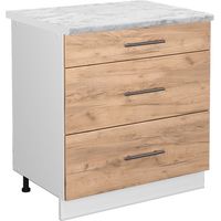 Mueble bajo de cocina Fame-Line, Roble dorado, 80 cm con 3 cajones, ET Mármol, Vicco