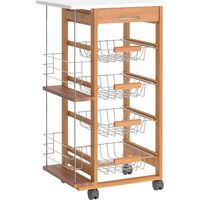 Carrello da Cucina in Legno Marrone con 1 Cassetto e 4 Cestelli Metallici