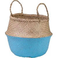 Capazo con asas natural, azul, D35x30/46h cm
