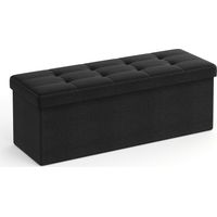 Songmics – Banc de rangement pouf pliable 38 x 110 x 38 cm – Charge 300 kg – Tissu façon lin noir – Coffre de rangement pour salon et chambre