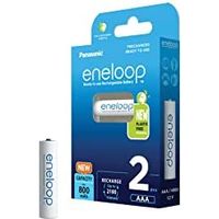 eneloop, Pilas Recargables AAA/Micro, Paquete de 2, Capacidad de mín. 800 mAh, Pilas Ni-MH, Listas para Usar, Recargables hasta 2000 Veces, Embalaje sin plástico, Standard, Blancas