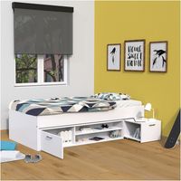 Bett TESS 90x200 + Nachttisch + Regal + Aufbewahrung / Weiß/ 205x97x49