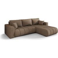 Canapé d’angle velours convertible avec coffre design ORIA angle droit-Marron-angle droit