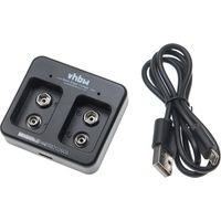 vhbw Chargeur de piles 2 slots pour batteries piles domestiques Ni-Cd, NiMH, Li-ion (piles bloc 9V) - Chargeur micro-USB