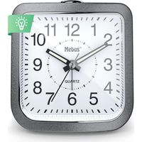 Mebus Despertador de Cuarzo, silencioso, sin tictac, manecillas Luminosas, Alarma con repetición de Alarma, repetición de Alarma, Esfera iluminada con Solo Pulsar un botón, Color Gris y Plateado,