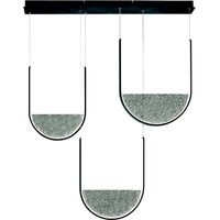 Lampada a sospensione LOTUS 3 Luci base rettangolare 106 cm e vetro granigliato FUME'