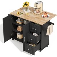 Carrello da Cucina con 2 Ante, 3 Cassetti, Ripiano Regolabile e Portasciugamani, in MDF, 137x43x92 cm, Nero