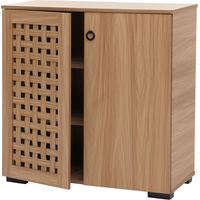 Commode HWC-N87, armoire buffet, design 3D tressé 2 portes 3 compartiments de rangement Soft-Close, 82x80x37cm marron