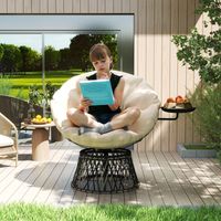 Fauteuil Papasan en rotin. pivotant à 360°. avec coussin. diamètre 90 cm. rond. beige